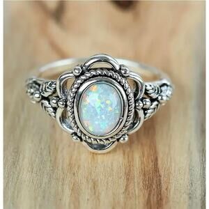 Vintage Style Aesthetic Ring with Simulated Opal Size 7